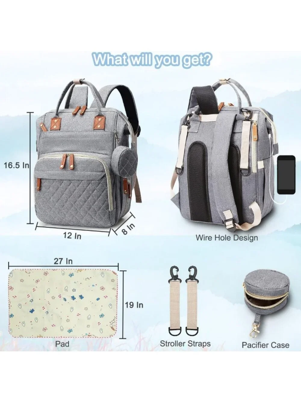 Stylish Diaper Bag Backpack for Baby, 16 Pockets, Unisex Travel Baby Bag